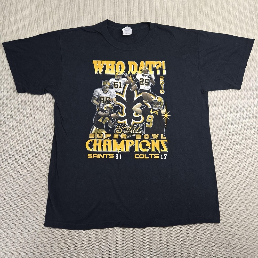 New Orleans Saints Shirt Mens Large Black NFL Football Gildan SuperBowl Champs